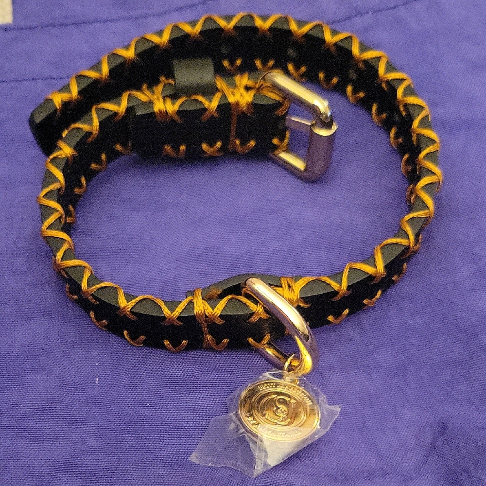 Scotch & Co Black and Gold Leather Collar For Small Breeds.